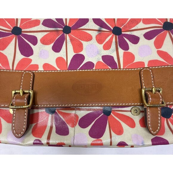 Fossil Key Per Coated Canvas Messenger Bag Floral Print 70s Flower Power Groovy - Picture 4 of 11